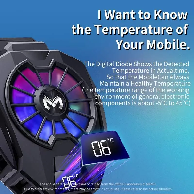 MEMO 휴대 전화 쿨러 DL05 PUBG 게임용 냉각 팬 라디에이터 쿨 시스템 디지털 디스플레이 스마트 폰 태블릿 쿨 방열판