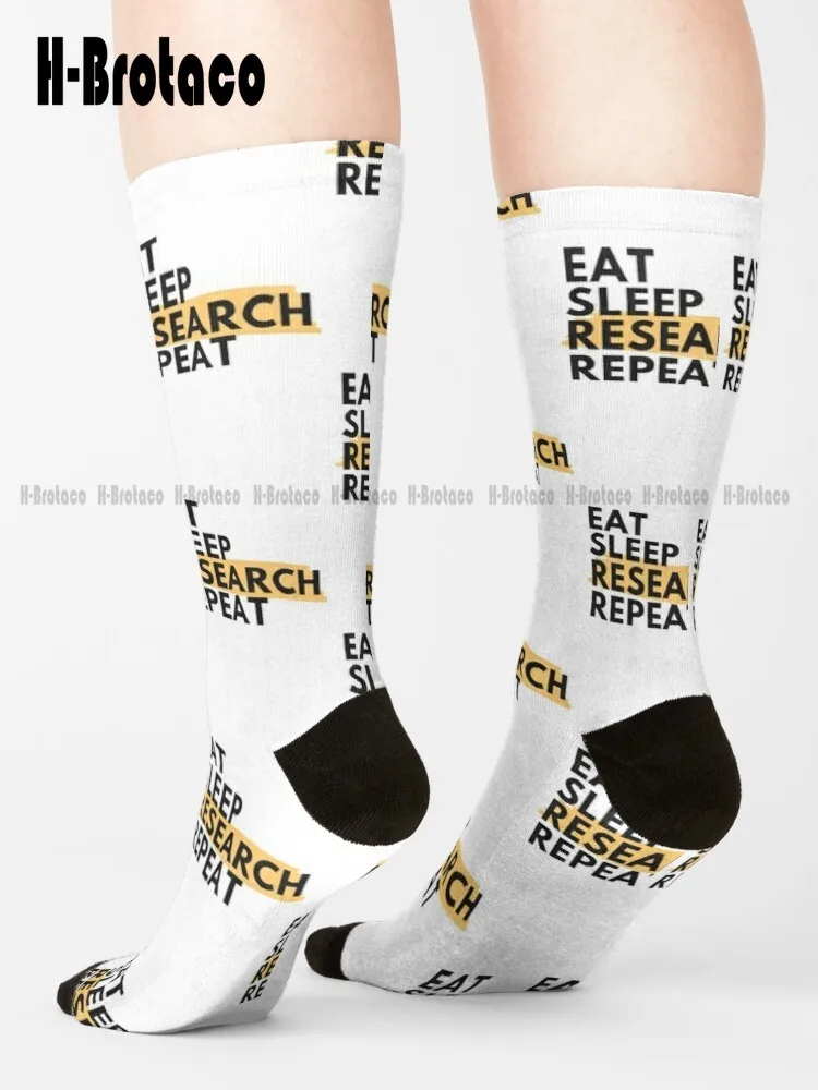 

Eat Sleep Research Repeat- Scientific Research Socks White Socks Mens Ladies Sports Custom Gift Gd Hip Hop Cartoon Casual Art
