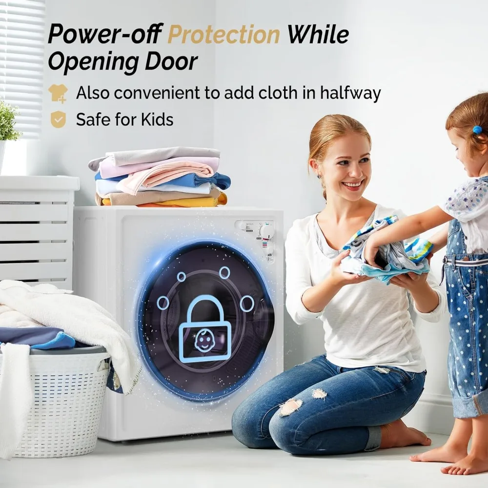 Portable Clothes Dryer, Electric Compact Front Load Tumble Laundry Dryer with Stainless Steel Tub & Easy Control Knob, Home,Dorm 6