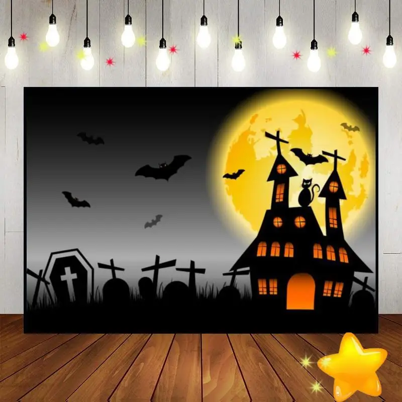 Halloween Photo Background Goblin Birthday Decoration Lanterna Di Zucca Sfondo Personalizzato Bloodstain Baby Shower Full Moon Dense Fog