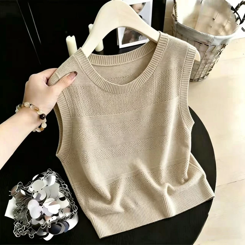 2026 Sommer Ausgehöhltes Strick-Tanktop für Damen – Modisches, locker sitzendes, vielseitiges Oberteil als äußere Schicht, ärmellose Weste