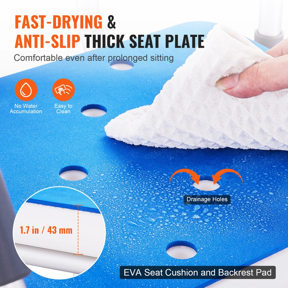 SucceBuy Swivel Shower Chair 360 Degree Adjustable with Armrest and Backrest for Shower or Bathtub Non-Slip for Disabled Elderly — view 5