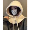 2024 Winter Balaclava Hats For Women Unisex Knitted Hooded beanie Solid Color Slouchy Scarf One-Piece Outdoor Ear Protection Cap 1