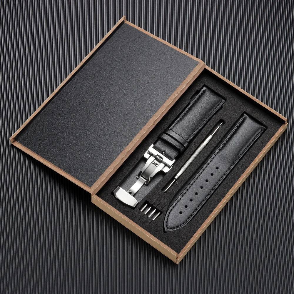 Luxury Genuine Leather Watchband - Men's and Women's Business Wristwatch Strap with Gift Box