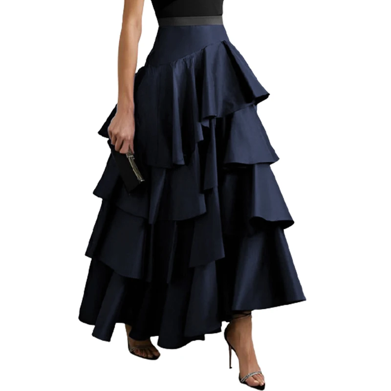 Uoozee Urban Female Stylish Selection A-Line Falbala Party Skirts High Waisted Solid Color Long Maxi Skirts For Women 2023 New