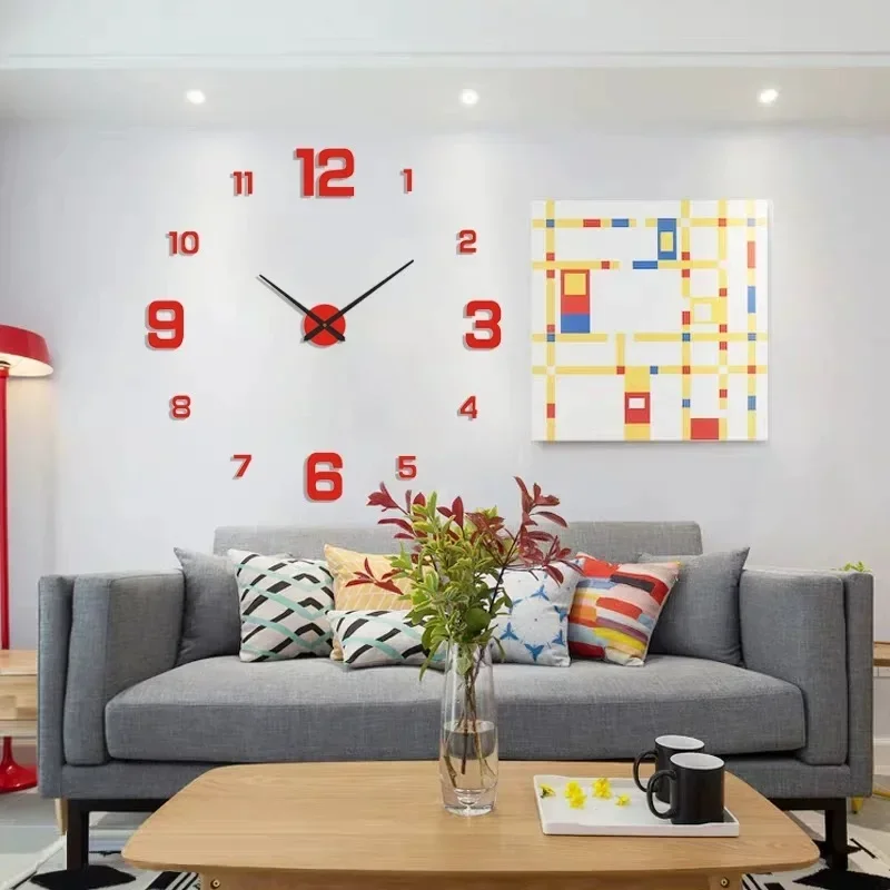Frameless DIY Modern 3D Wall Clock with Mirror Numbers Stickers Travel Time Accuracy for Home Bedroom Office Wall Decorations