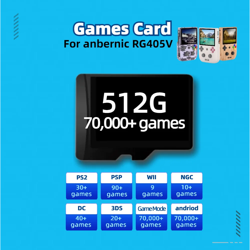 Game Card For Anbernic RG405V Handheld TF Memory All Emulator Pre-installed Games Classic Retro 1Tb 512G 256G PS2 PSP portable