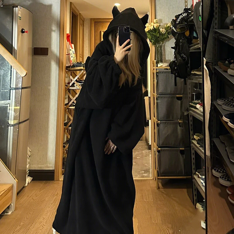 Demon Robe Couples Matching Pajamas Sweatshirts Hoodies Pullovers Fluffy Pajamas Kigurumi Homewear Long Sleeve Thicken Oversized