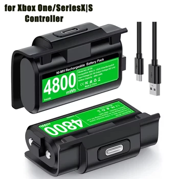 Batteria per Xbox One/Series X | Batterie per Controller S, 2 Pacchi da 4800mWh, Kit per Giocare e Ricaricare, Cavo di Ricarica USB-C/4 Cover