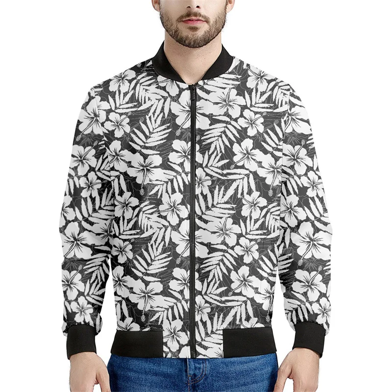thumbnail image 1 of Chaqueta con estampado de flores hawaianas para hombre, sudaderas con estampado 3D de plantas coloridas, mangas largas, abrigos con cremallera para primavera y otoño, 1 of 5