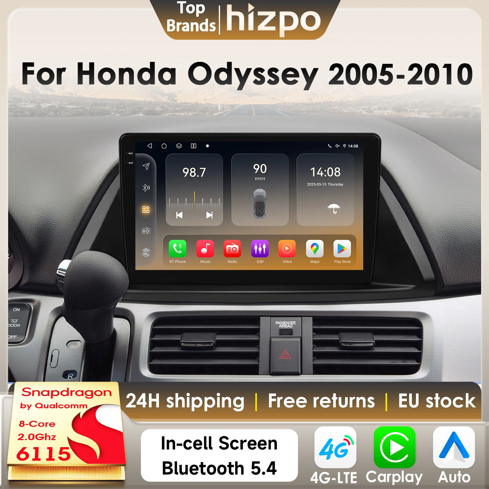 Hizpo 8Core 2Din AI Android 14 Autoradio Für Honda Odyssey 2005-2010 Auto Multimedia GPS 4G Carplay von Qualcomm Snapdragon 6115