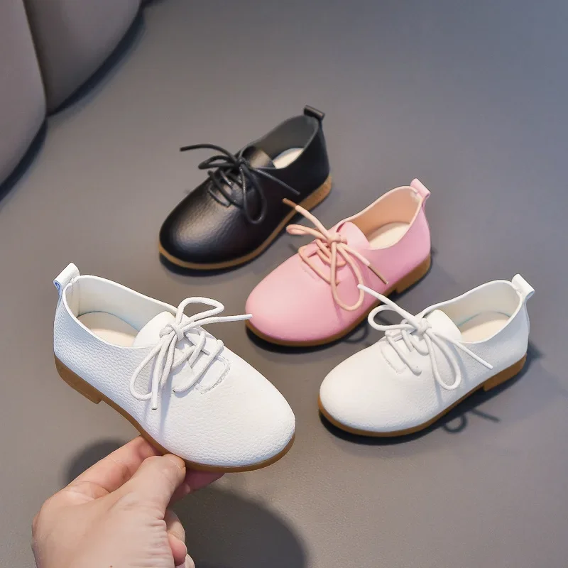 Kids Flat Shoes Solid Color Matte PU British Style Children Leather Shoes Non-slip New Fashion Boys Girls Chic Soft leather shoes girls flats