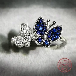 Elegant Sapphire Crystal Butterfly Ring - Sterling Silver Jewelry - 8 (Silver color)