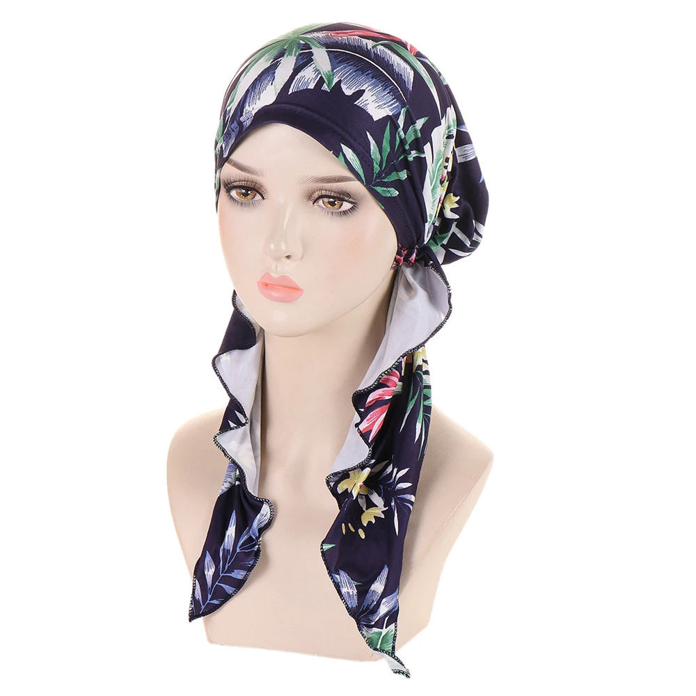 

Women Muslim Turban Hijab Cancer Chemo Hat Flower Print Cap Hair Loss Cover Head Scarf Stretch Bandana Wrap Pre-Tied Headwear