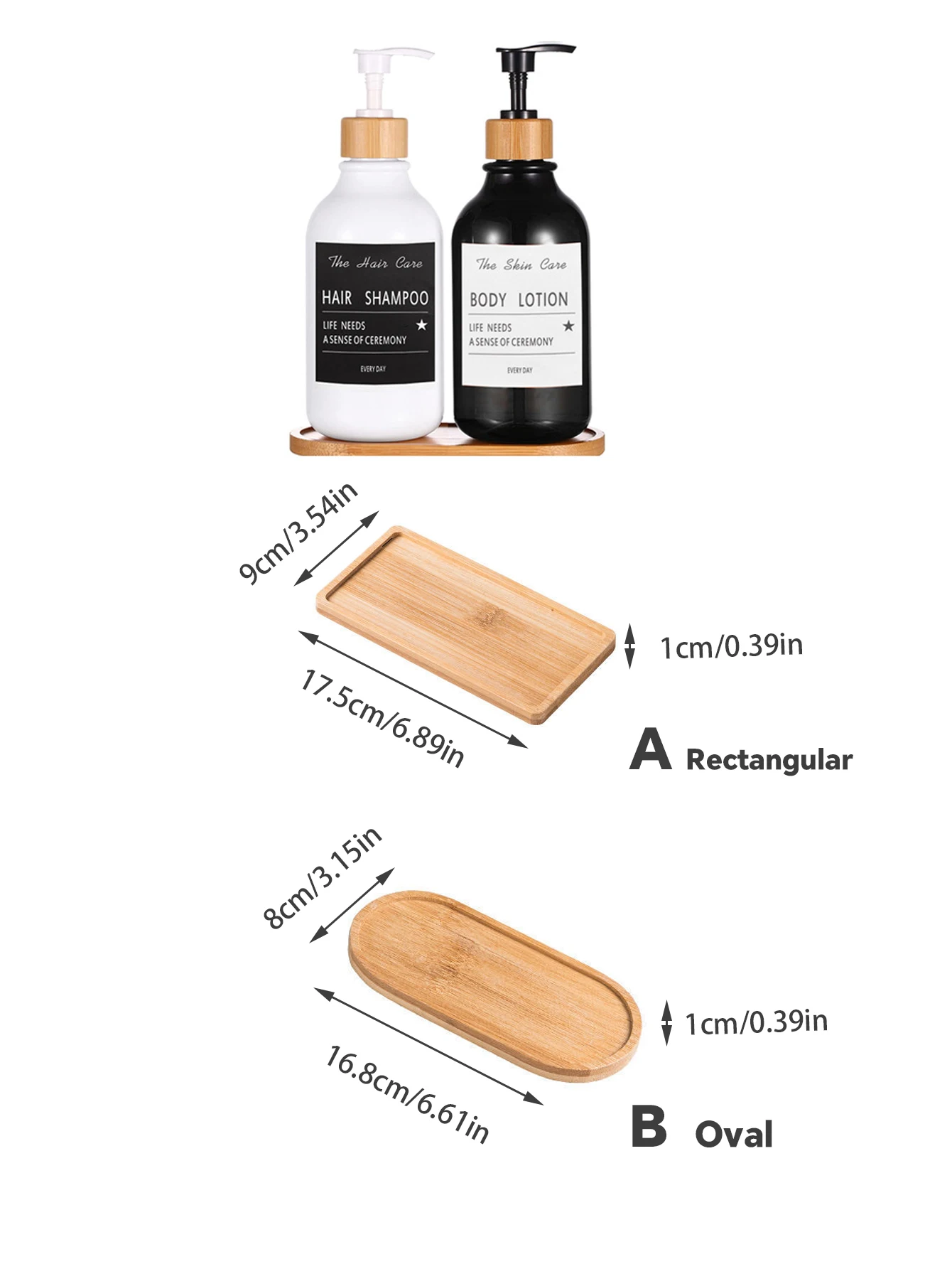 Simple Bamboo Wood Tray For Bathroom Shampoo Shower Gel Bottle Dispenser Soap Tray 1 pcs (Oval Rectangle)