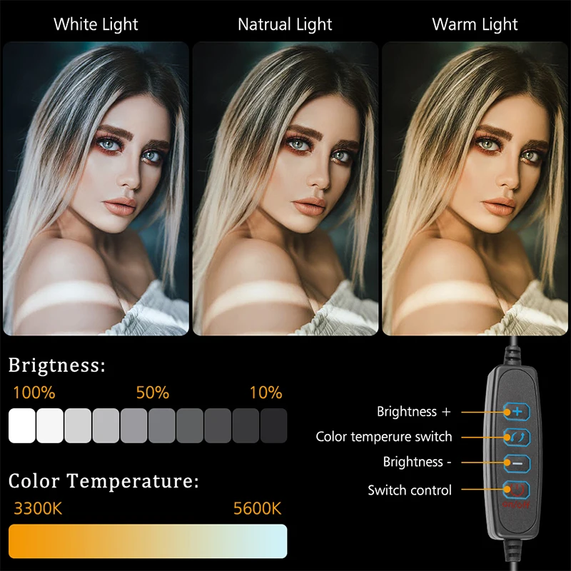 Photography LED Selfie Video Light With Tripod Stand Dimmable Panel Lighting Photo Studio Live Stream Fill Lamp Three Color