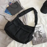 Women's Campus Messenger Bag Large Capacity Solid Color Canvas Shoulder Backpack Casual Handbag - Image 4