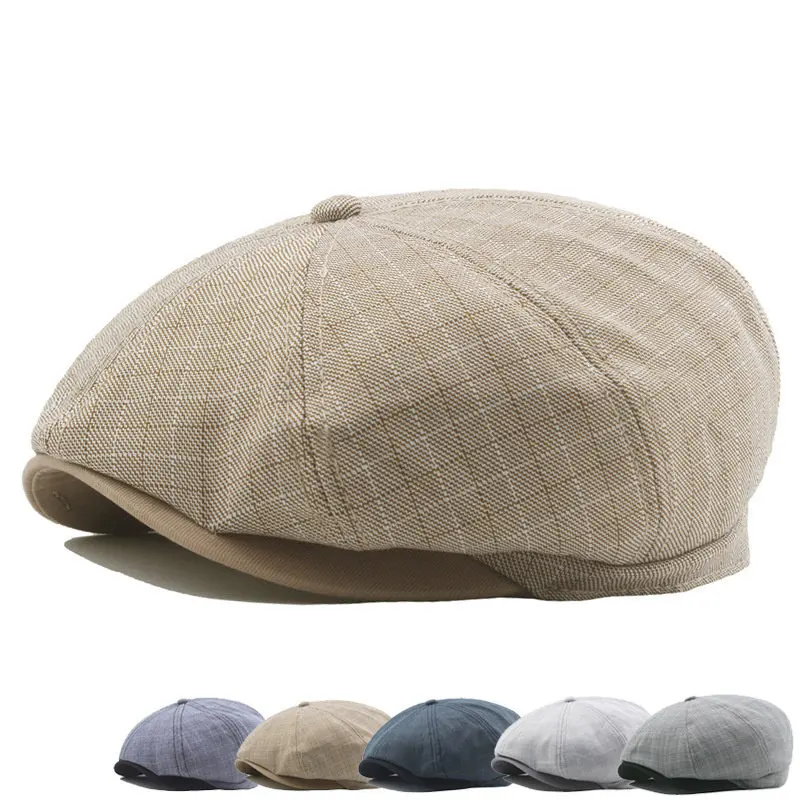 

Однотонные хлопковые кепки для газетчика, сезон 2023, Кепка с плоским верхом, мужские и женские головные уборы, 124