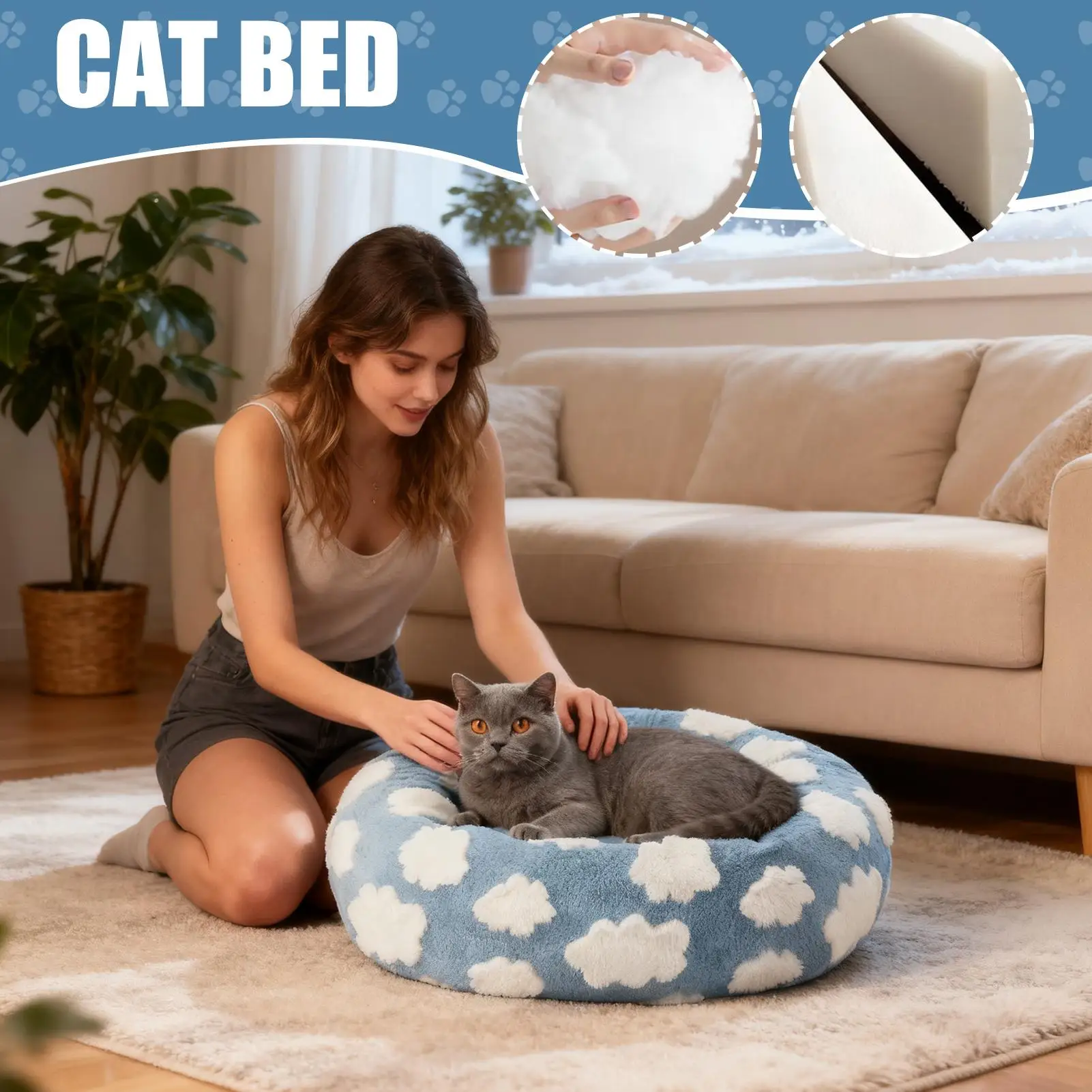 Washable Cat Bed Plush Pet Sleeping Cushion Comfortable Dog Nest For Indoor Home Bedroom Living Room Winter Cats Dogs Kitten