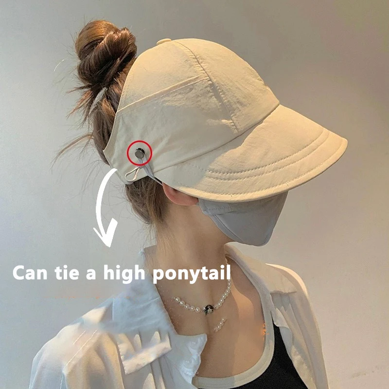 Foldable Wide Brim Ponytail Sun Hat Drawstring Adjustable Cap Summer Quick-dry Visor Fisherman Cap For Women Beach Hat Summer