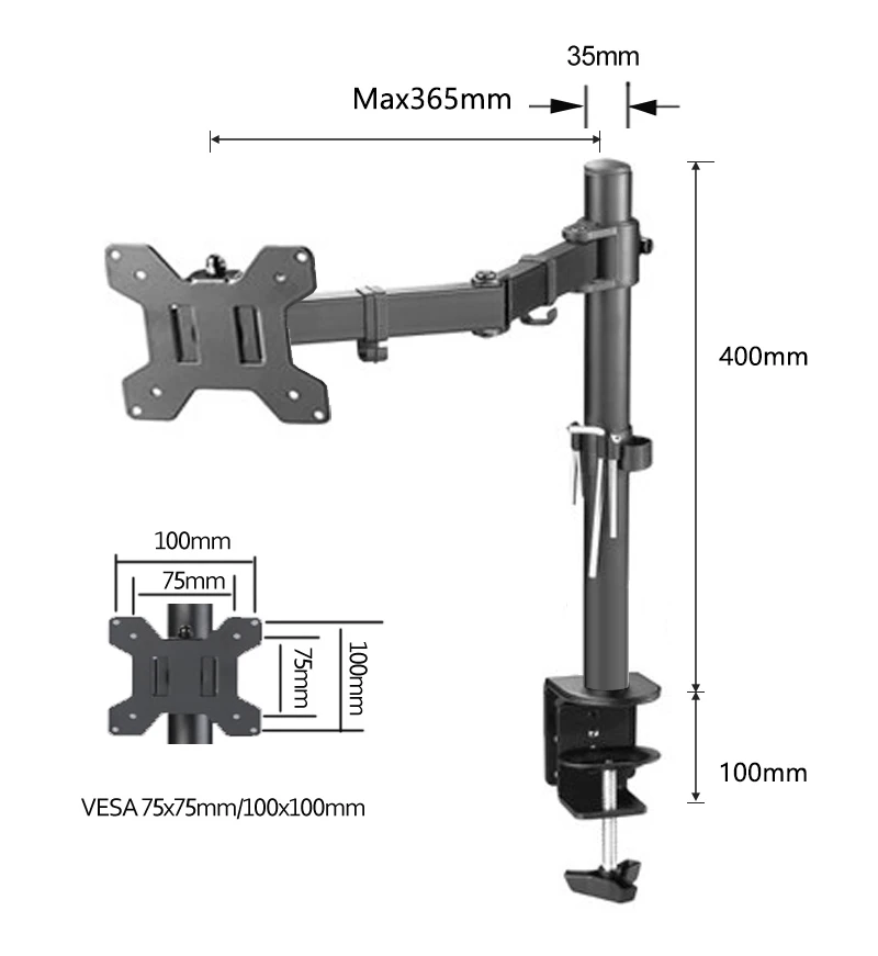 Full Motion Computer Monitor Holder Grampo Grommet Base Rotação de 360 Graus Único Computador Mount Braço Longo pc Stand 99 kg 10 27 M051 - Image 5