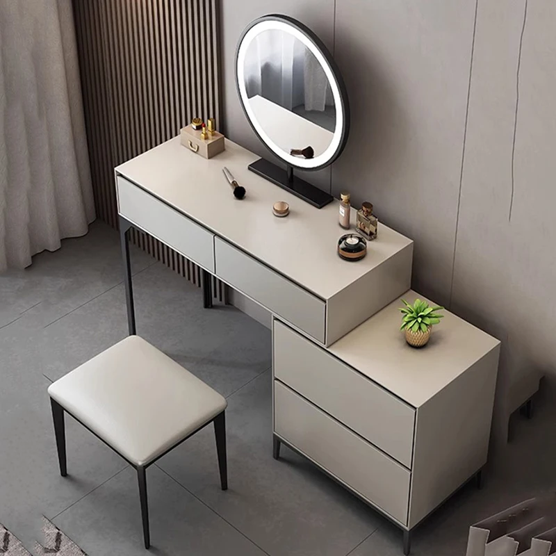 Modern Dressing Make Up Table Scrivania Cassetti Storage Mobile Vanity Mirror Light Set Sedia Mesa De Maquillaje Mobili Per Camere Da Letto