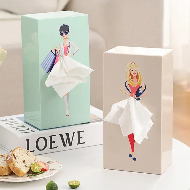 Pop-Art Flying Skirt Tissue Box Novelty Cartoon Anime Box Holder Cute Puffy Skirt Girl Tissue Box Desktop Decorative Ornaments 3