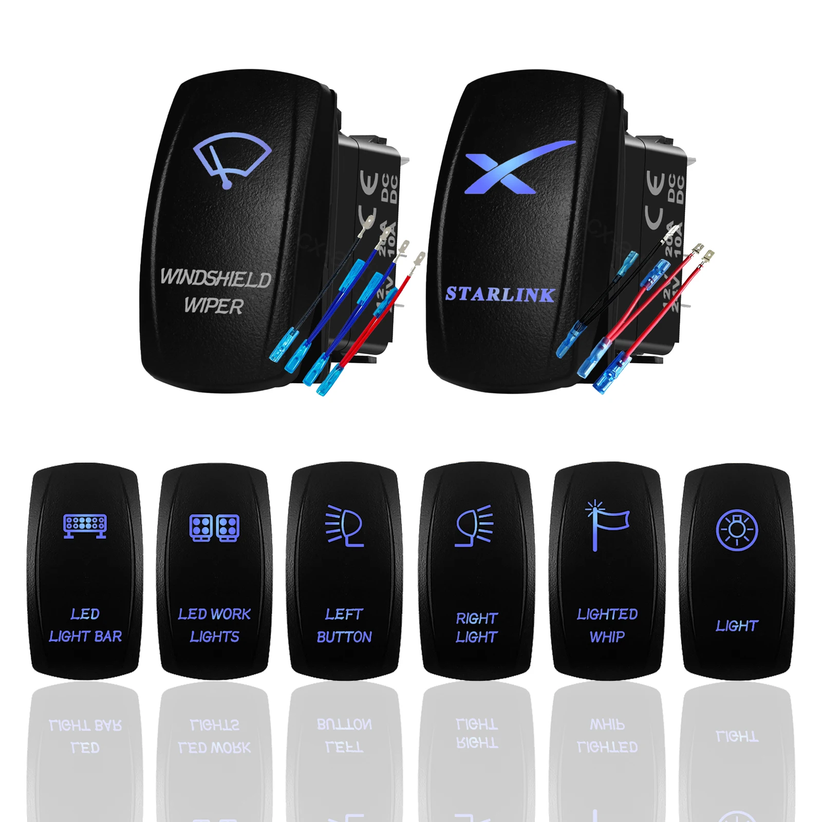 12V 24V Blue Led Light Rocker Switch ON-OFF / ON-OFF-ON Momentary ...