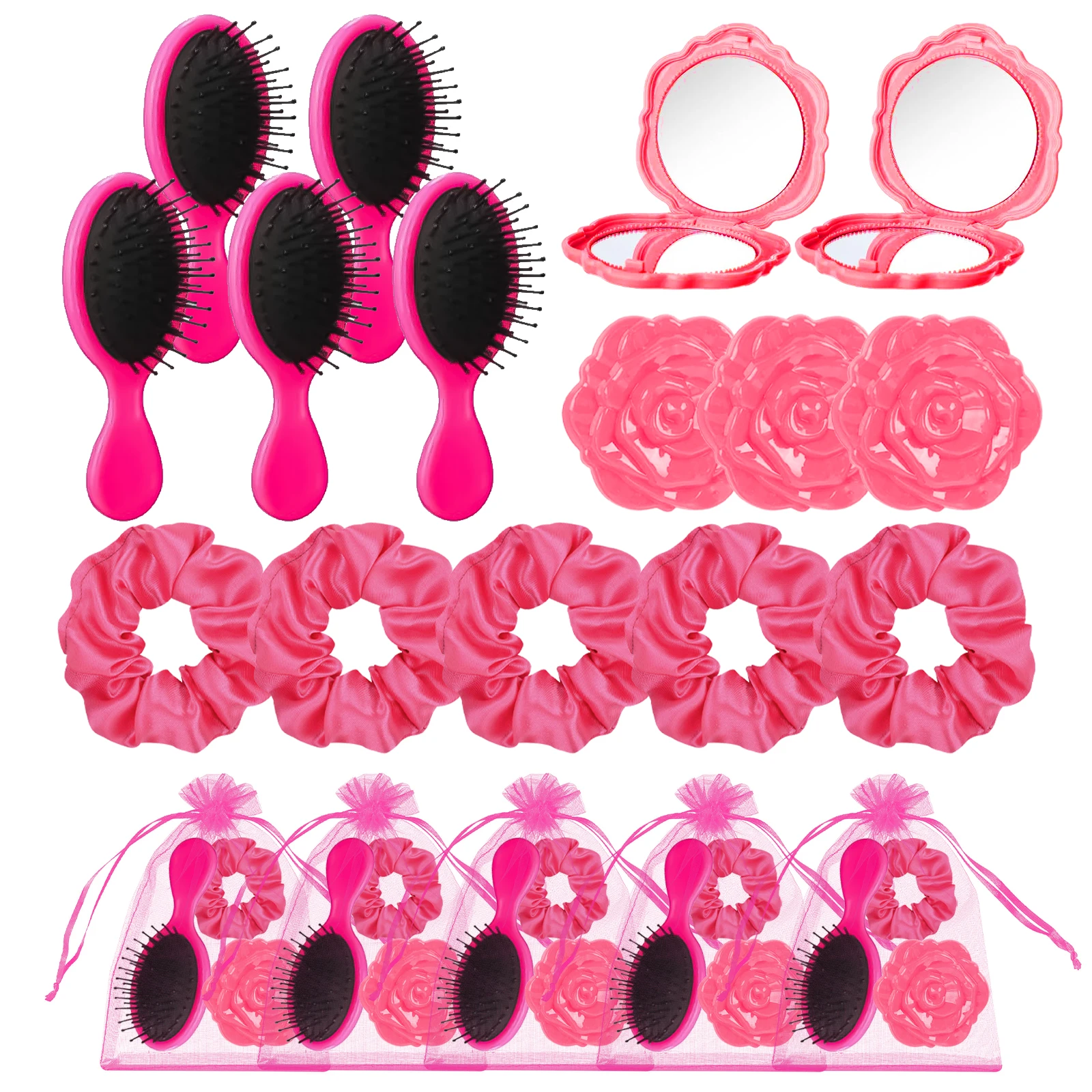 Bridal shower gifts pink hair brush pink makeup mirror organza bag wedding hair accessories bridesmaid birthday party 20pcs hair accessories