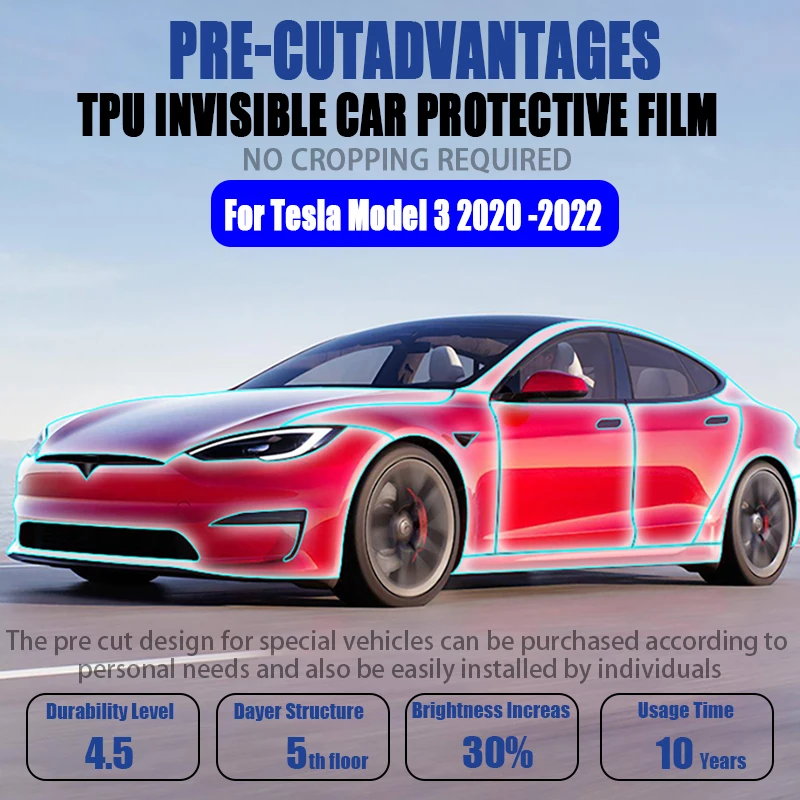 

Защитная пленка для ТПУ Tesla Model 3 2020 2021 2022, устойчивая к царапинам Защитная пленка для автомобильной краски, прозрачный комплект аксессуаров