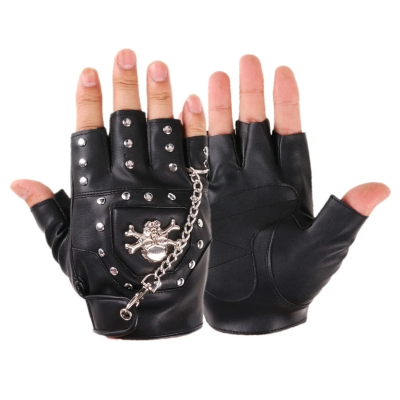 

New Men Punk Fingerless Gloves Mittens Black PU Leather Costume Accessory
