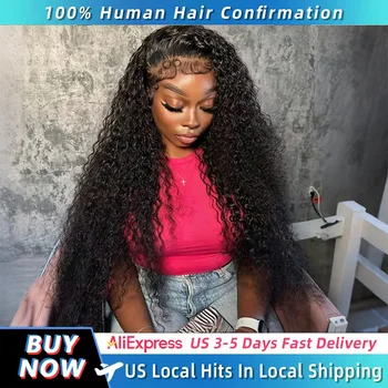 Parrucche in capelli umani ricci con frontino in pizzo da 40-42 pollici per donne nere, pre-strappate, trasparenti, con onda profonda 13x4, parrucca frontale 13x6 HD Lace