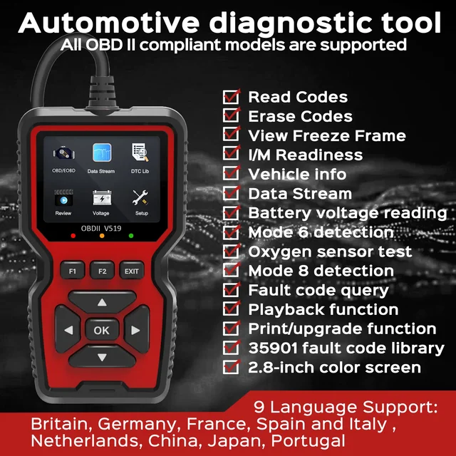 OBD2 Scanner Live Data Professional Mechanic OBDII Diagnostic Code Reader Tool for Check Engine Light 4