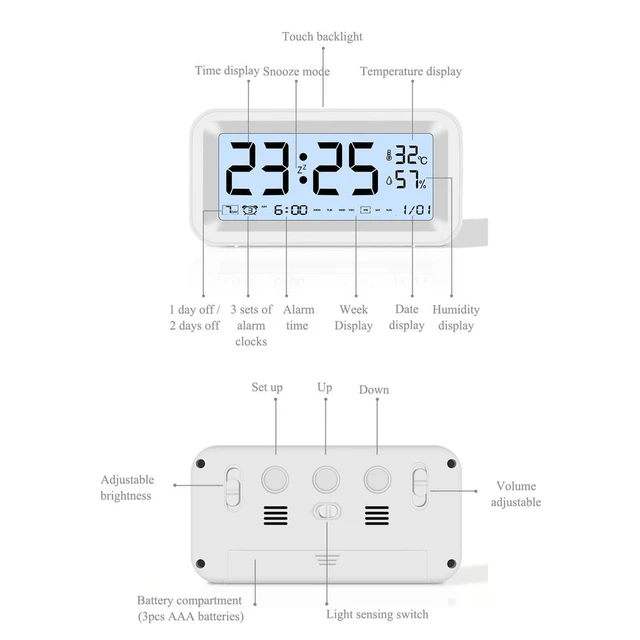 Sveglia digitale Smart Touch Control luminosità Volume regolabile Smart  luminoso piccola sveglia Data orologio da tavolo da tavolo - AliExpress