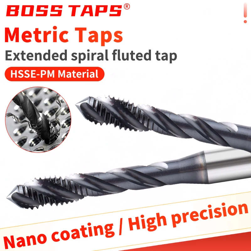 HSSE-PM JIS Standard Extended Spiral Flute Tap 80L 100L M2 M3 M4 M5 M6 M8 M10 M12 Machine Screw Thre
