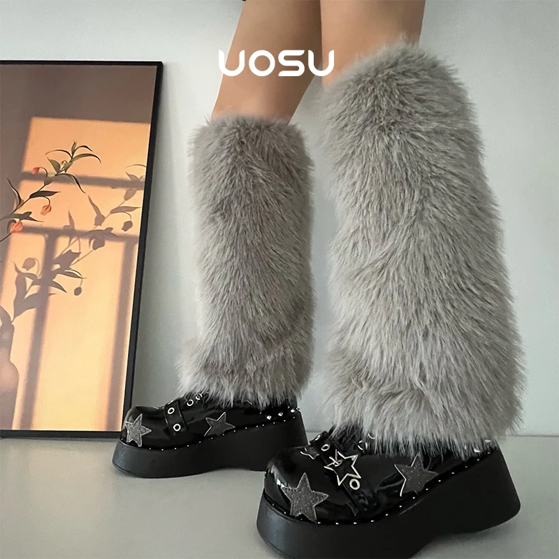 

Fluffy Furry Faux Fur Legwarmers Women Chic Y2k Girls Gothic Punk Socks Rave Cyber Fluffies Plur Rave Clubwear Legcovers