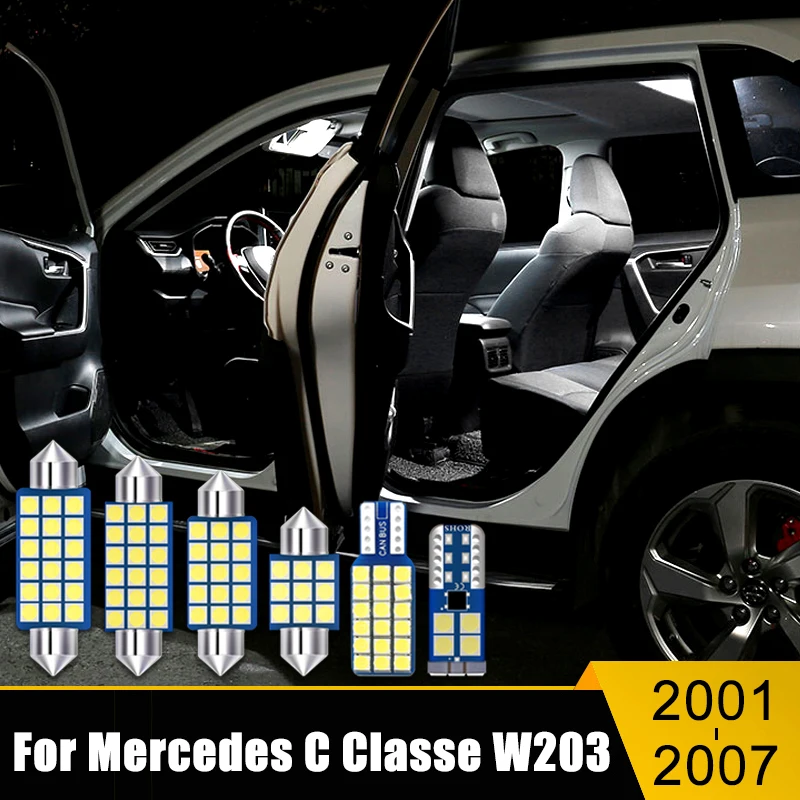 

For Mercedes Benz C Classe W203 2001-2003 2004 2005 2006 2007 11PCS Car Reading Lights Vanity Mirror Glove Box Lamps Trunk Bulbs
