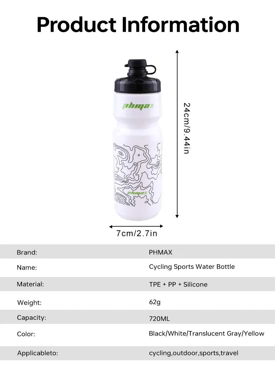 PHMAX 720ML Fahrrad Wasser Flasche Leichte Outdoor Sport Tragbare Radfahren Wasserkocher MTB Straße PP Große Kapazität Fahrrad Tasse – Detail 16