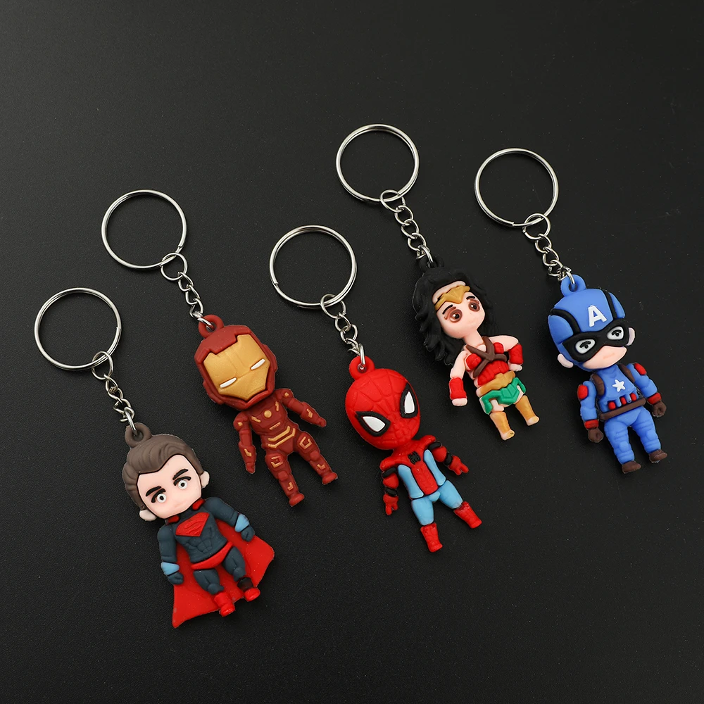 Spiderman Iron Man Hulk Cartoon Keychain Anime Avengers Black