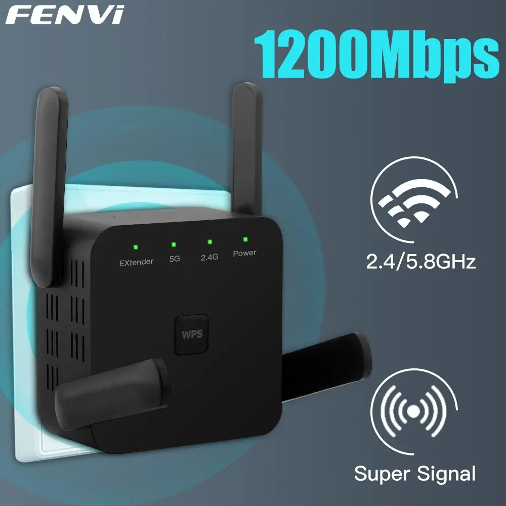 5Ghz AC1200 Repetidor WiFi 1200Mbps Router Preto Amplificador