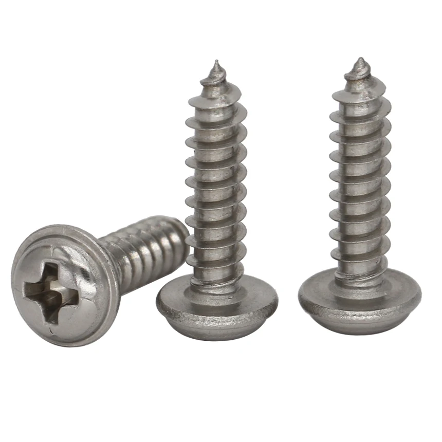 

M2.6 M2.6x10 M2.6*10 M2.6x12 M2.6*12 304 Stainless Steel PWA Pan Head Pointed Tail Cross Phillips Self Tapping Screw With Washer