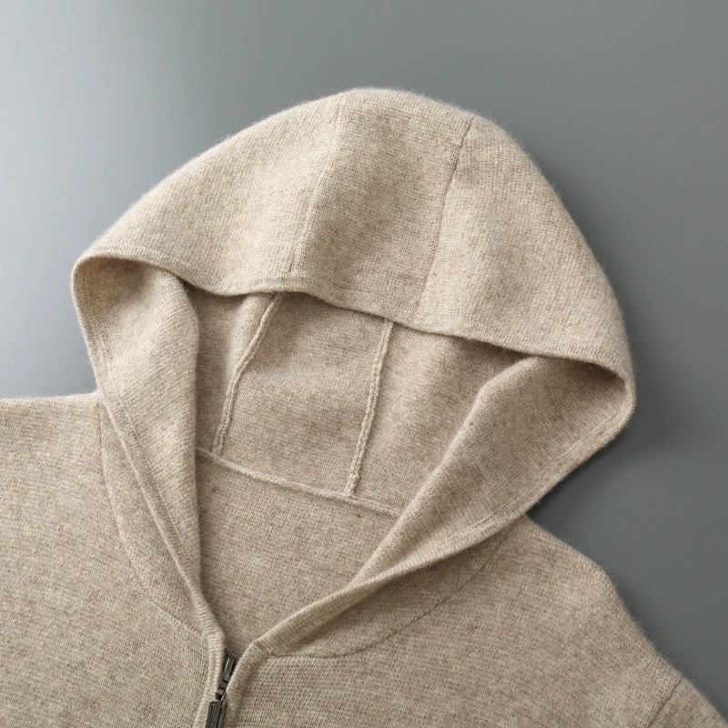 Autumn Winter New 100% Merino Wool Men's Zipper Hooded Coat Thick Sweater Warm Long Sleeved Knitted Cardigan men's coat 4