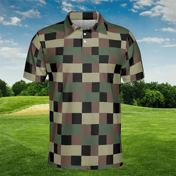 Polo da uomo con stampa mimetica pixel Colori Polo da vacanza hawaiana con bottoni con risvolto T-shirt da uomo casual Harajuku da strada estiva