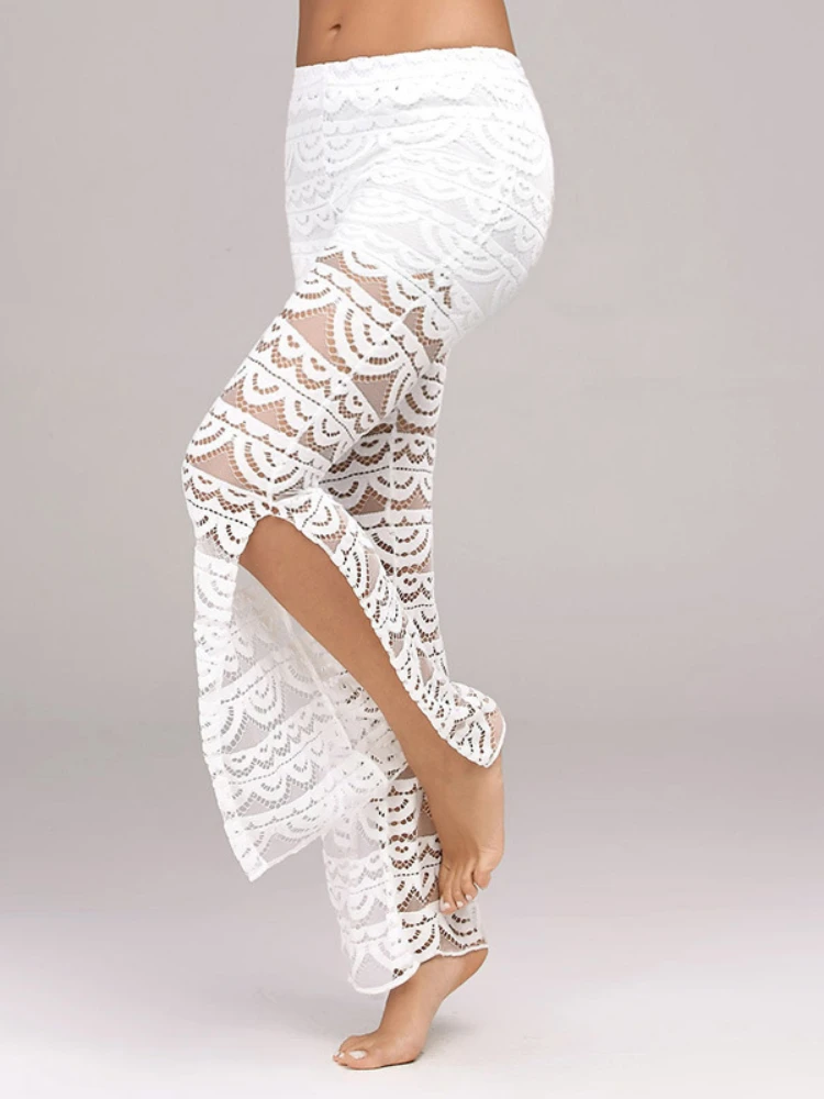 

Женские универсальные брюки, элегантные сетчатые кружевные брюки с широкими штанинами, повседневные Летние танцевальные брюки для женщин, новинка 2024