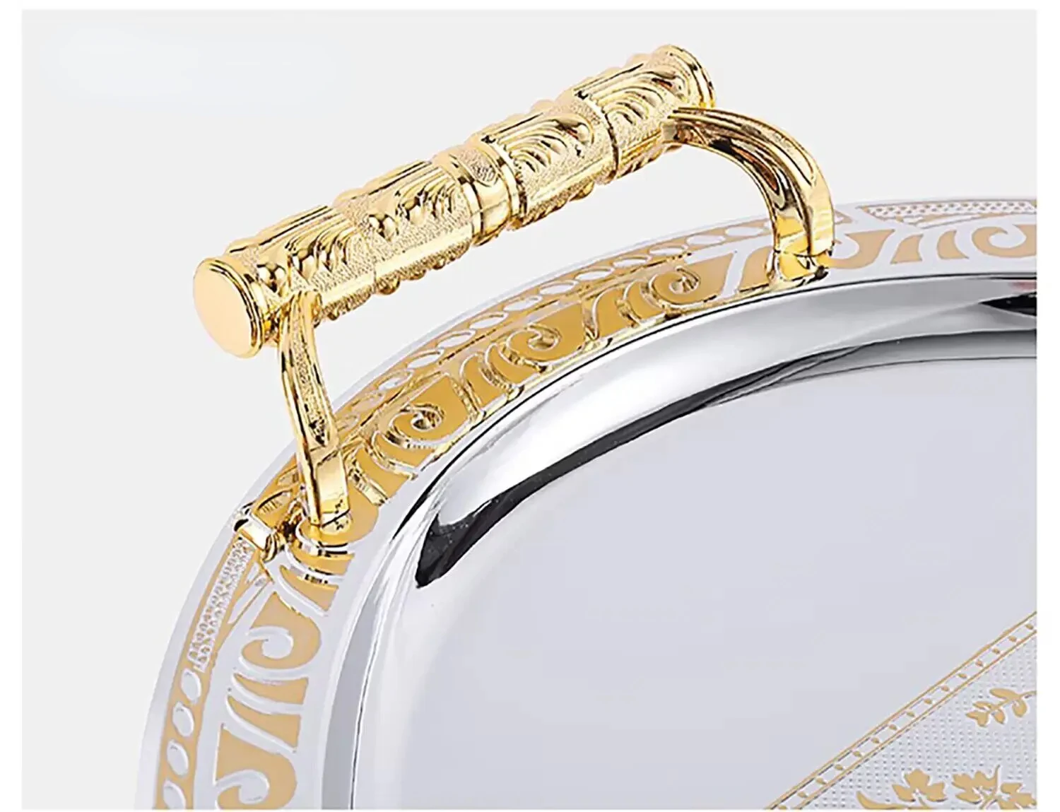 European Style Golden Metal Decorative Tray For Tea Coffee Table With Handle Oval Mirror Serving Tray provide luxury hospitality 4