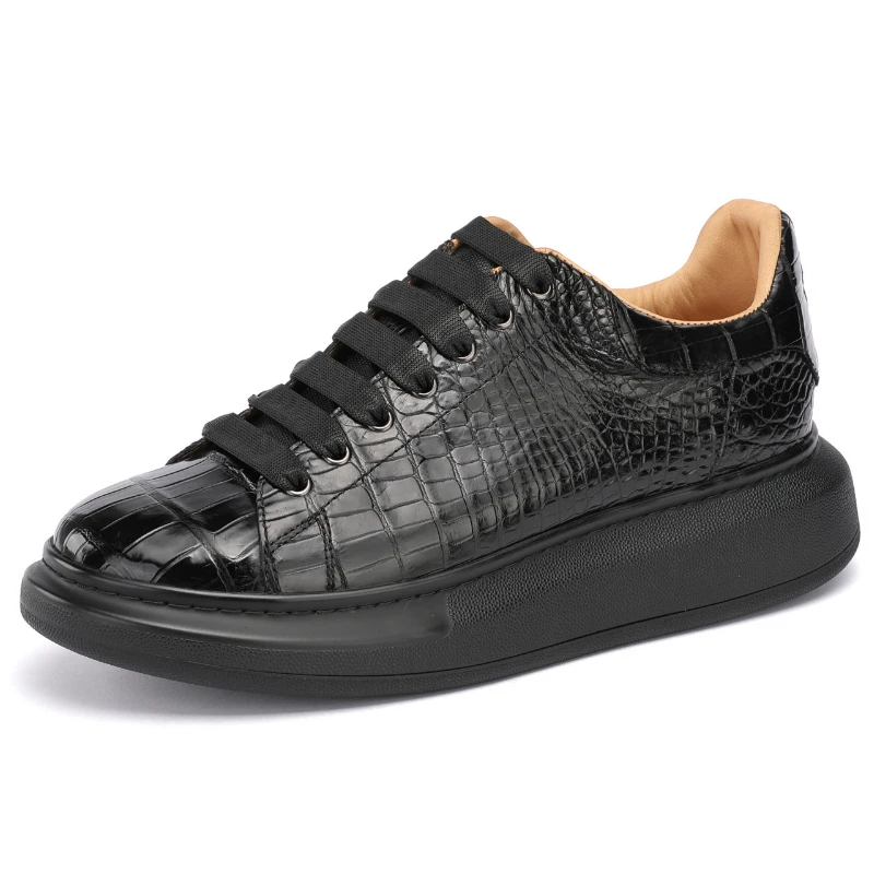 

Crocodile Leather Fashion Sports Casual Men's/Women's Sneakers Black Leisure Breathable Couple Grid Pattern Snake Skin Shoe Male