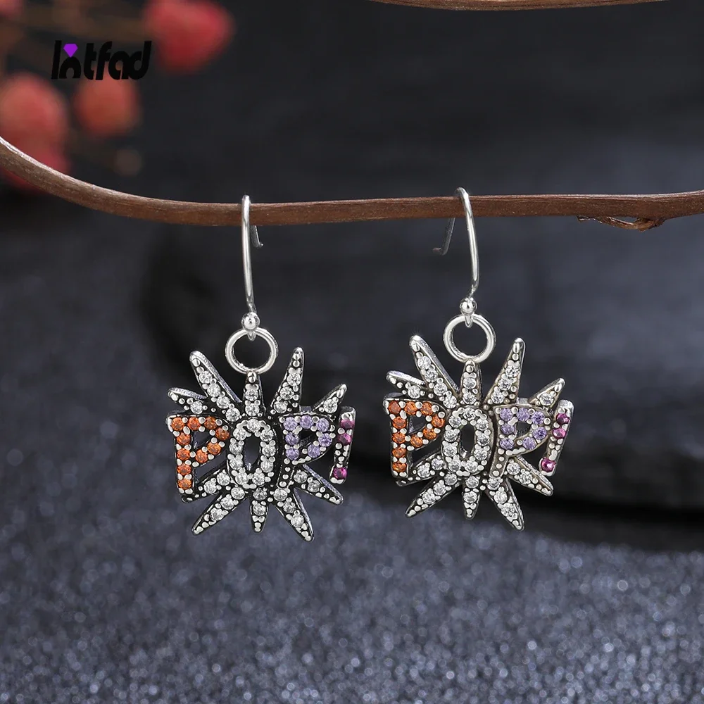 

New 925 Sterling Silver Earrings Color Letter POPI Drop Earrings with Zircon Luxury Fine Party Jewelry Earrings for Women