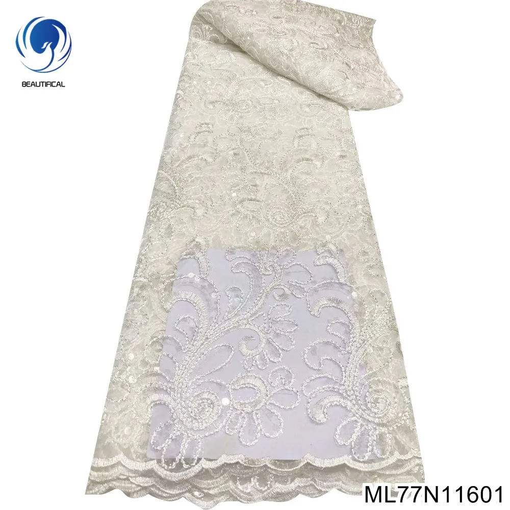 

2023 Fashion French Mesh Tulle Lace with African Sequins Lace Fabric Exquisite Embroidery Craft Party Dress ML77N116