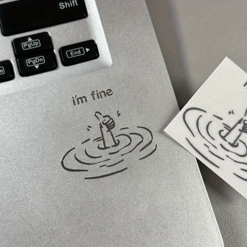 Waterproof Glossy Paper Laptop Stickers, Humorous "I'M Fine" Design, Disposable Easy-To-Tear DIY Technology Accessories
