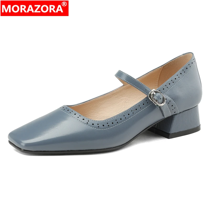

Женские джинсовые туфли-лодочки MORAZORA, черные офисные классические туфли-лодочки из натуральной кожи на низком каблуке, с квадратным носком, размеры 34-42, лето 2019